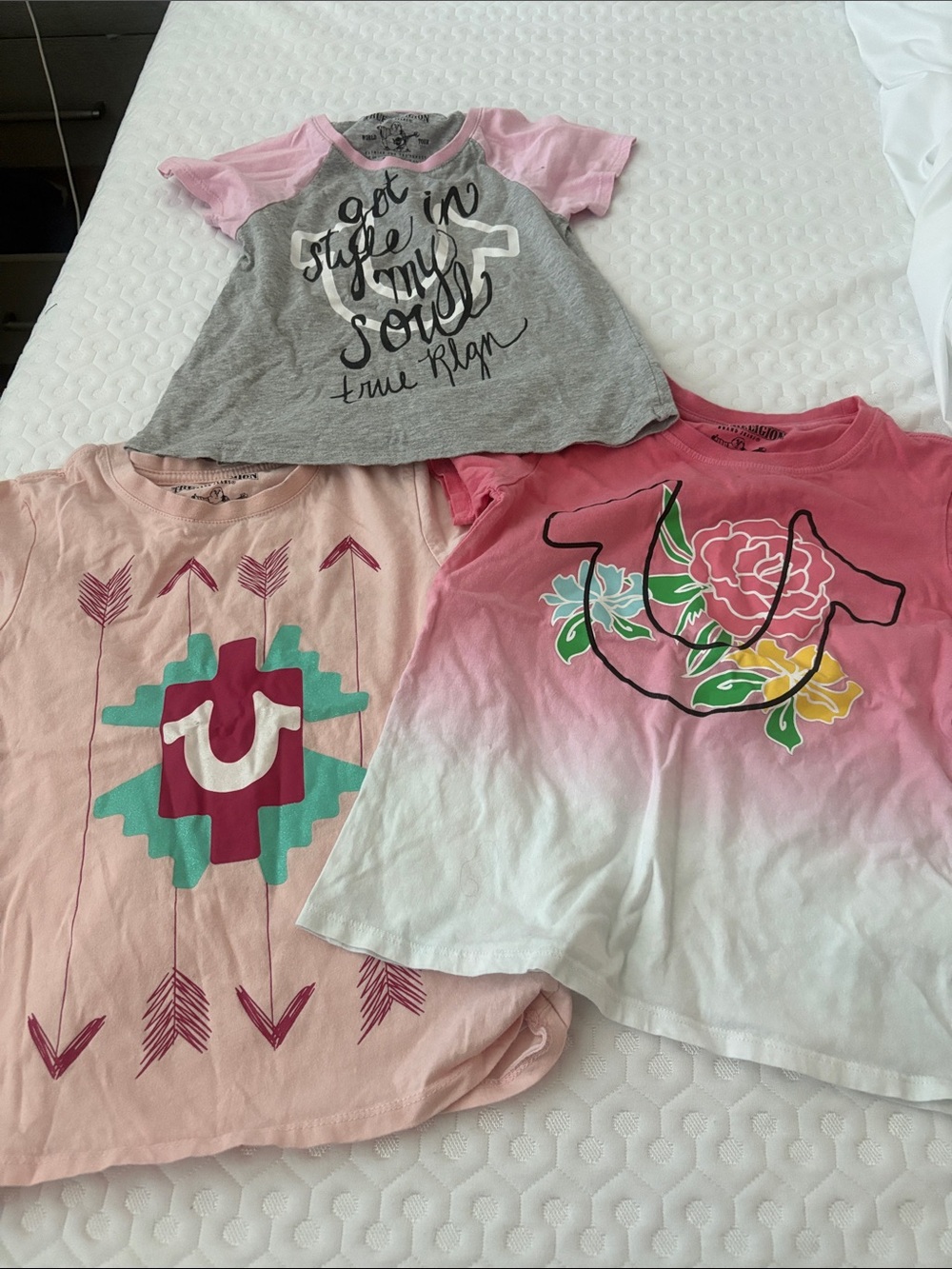 True Religion Girls Pink & Gray Graphic Tee Set - Floral & Ombre Designs